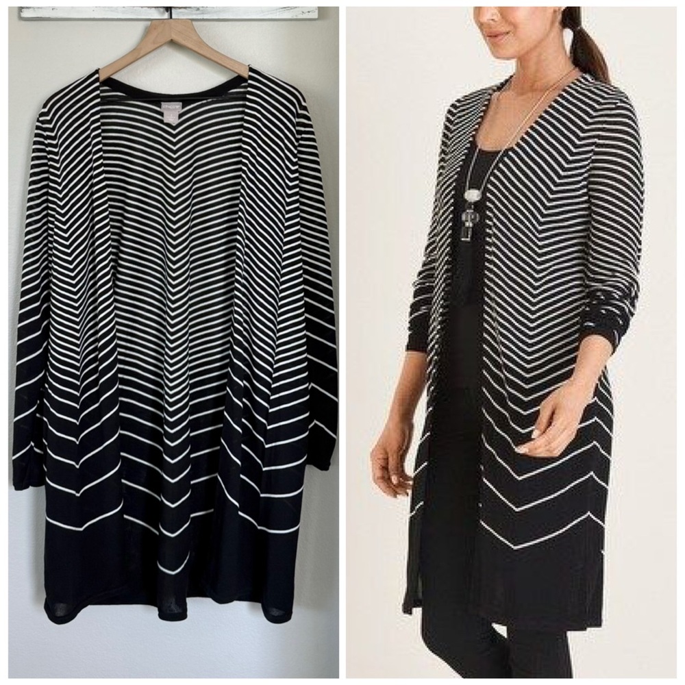 CHICO’S XL / 3 Variegated Chevron Stripe Cardigan Open Front Lightweight Topper